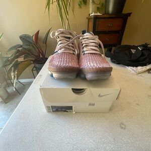 Nike Flyknit Running Sneakers in Pink and Cream with Blue Accents